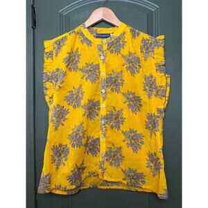 NWT Ro's Garden Dawson Floral Boho Spring Shirt Blouse Gold Yellow Provence XS